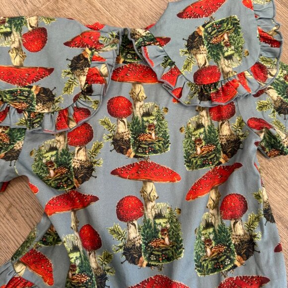 Wolf & Rita Girls Woodland Print Dress With Mushroom & Deer Pattern Size 8 - Picture 7 of 7